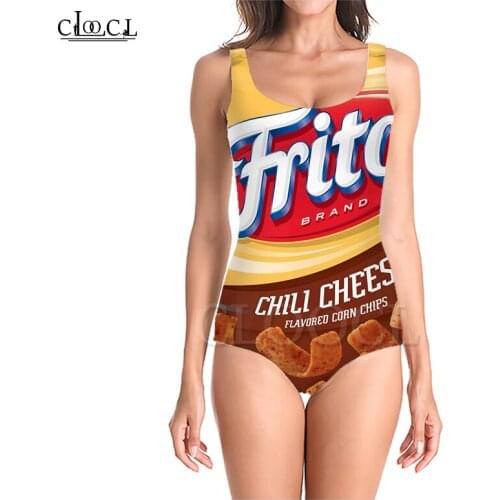 CLOOCL Summer Delicious Potato Chips Food 3D Print Girls One-piece Swimsuit Bathing Suit Sleeveless Slim Sexy Womens Swimwear