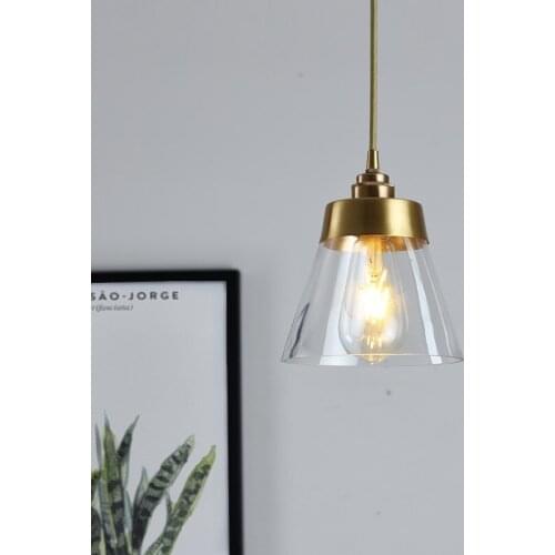 Nordic Minimalist Pendant Lights Japanese Retro Aisle Bedside Restaurant Bar Glass Single Head Brass Pendant Lamp