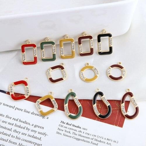 Min order 40pcs/lot Geometric round/square/rectangle shape alloy drop oil charms diy jewelry earrings/bracelet accessory
