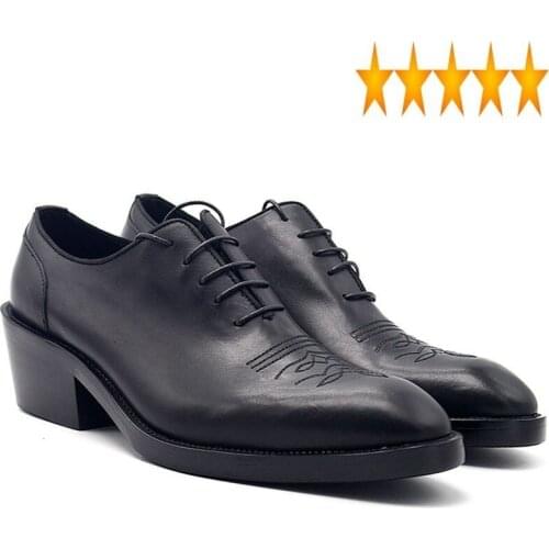Mens England Style 2021 New Handmade Real Leather Formal Dress For Man Increasing Med Heels Oxfords Lace Up Office Shoes
