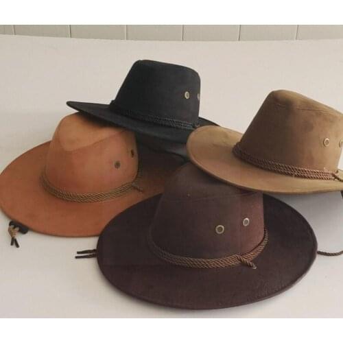Western Mens Rider Hat Deerskin Fleece Cowboy Hat Windproof Rope Large Rider sand Skin Fleece decoration accessories U6X5