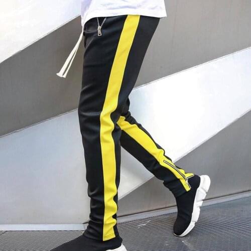 Men Stylish Color Block Zip Pockets Drawstring Sports Skinny Pants Trousers Sports Skinny Pants Trousers Sports Skinny Pants Tro
