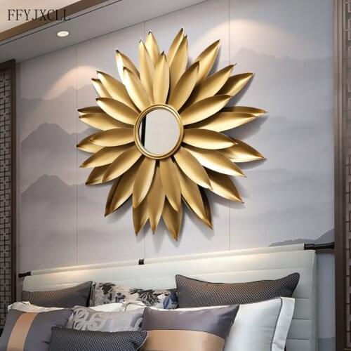 Wall Decor Mirror European-Style Creative Restaurant Background Wall Hanging Porch Mirror Wall Ornaments Gold Iron Pendant
