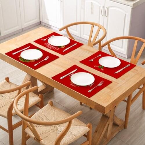 2020 Christmas New Red Series Cotton Linen Table Mat Western Place Mat Nordic Style Fabric Table Mat For Kitchen Decoration