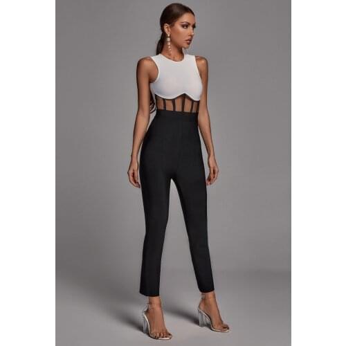 New Summer 2021 White and Black One Piece Pants Womens Sexy Spaghetti Strap Club Dress Vestidos C961