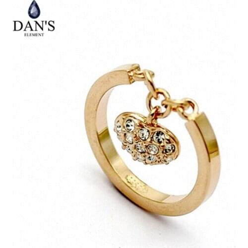 Dans Element Genuine Austria Crystal Heart Rings for Women healthful Anti Allergies # RG94746