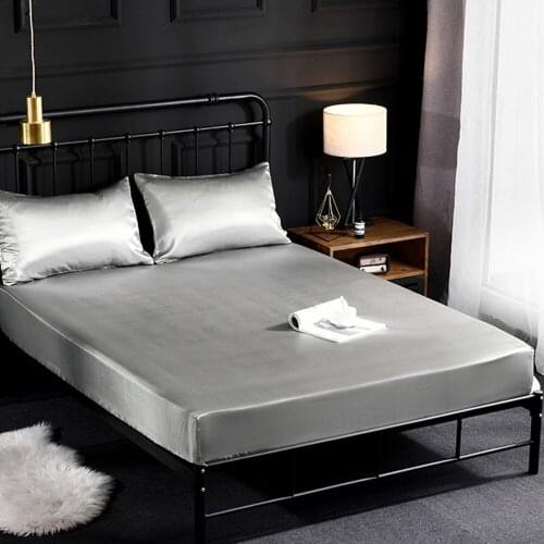Mattress Cover Ice Cool Summer Bed Sheet Solid Color Bed Cover Satin Silk Elastic Band Bed Sheet 35cm Deep Double Queen Size
