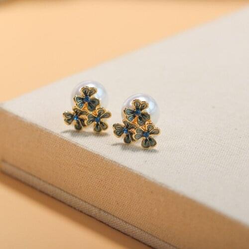 Handmade Oil Dripping Gradient Color Earrings Temperament Simple Female Cute Elegant Flower Stud Ear Jewelry Good Gift