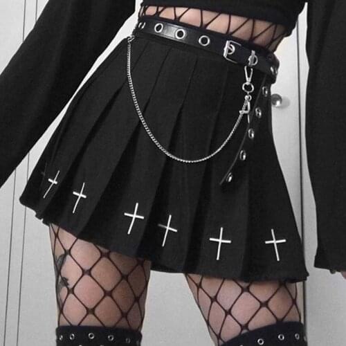 Lilac XN Harajuku Cross Print Mini Pleated Skirts Punk Sexy Black White High-waisted Women Skirt Mall Goth Lolita Y2K Clothes