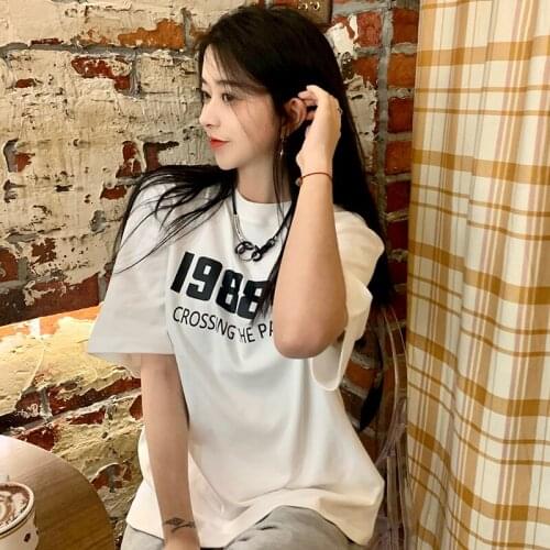 Loose Ins Letter Print Tshirt Female Korean Harajuku Womens T-shirts Tops Japanese Kawaii Ladies Ulzzang Clothes For Women