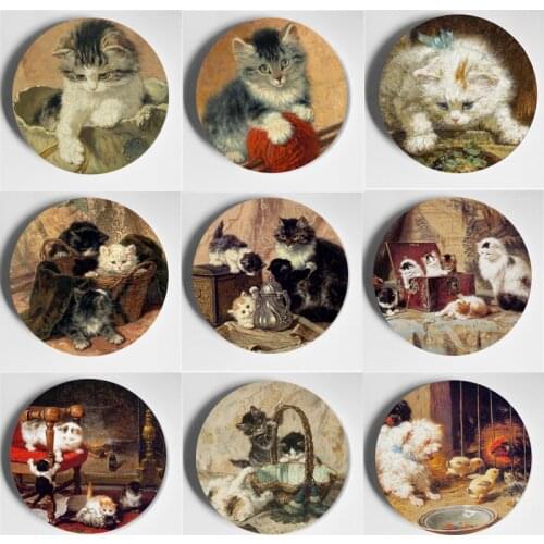 High-Quality Beautiful Wall Plate Henriette Ronner-Knip Decorative Plate Ceramic Cute Clever Cat Room Decorative Art Plate