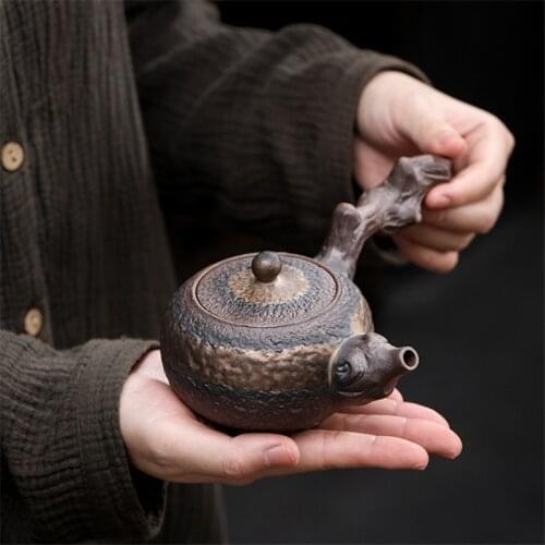 Japanese Ceramic Antique Dead Wood Side Handle Teapot Portable Kettle Handmade Tea Pot Retro Tea Cup Drinkware Kung Fu Tea Set