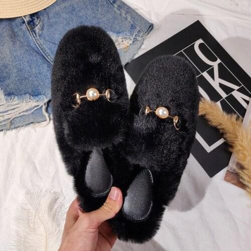 New Spring Autumn Womens Fashion Furry Flat Slippers Ladies Warm Mules Shoes Female Lazy Slides Big Size Non-Slip Sandals