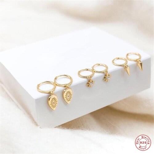 925 Sterling Silver Eye Earrings Sparkling Anise Star Woman Hoop Earring For Valentines Day Engagement Pendientes Fine Jewelry