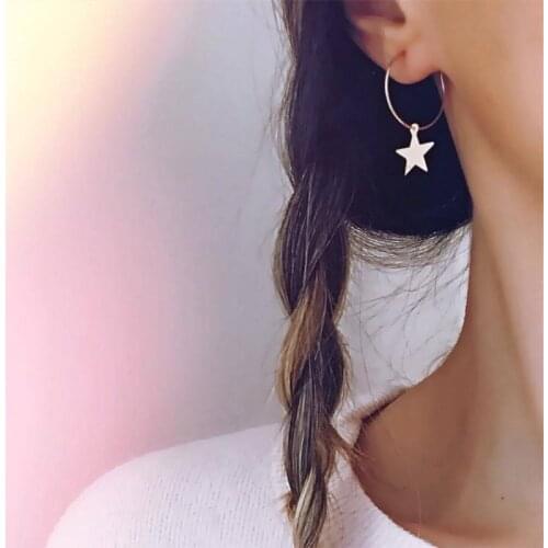 New Trendy Creative Star Pendant Hoop Earrings for Woman Big Circle Personality Simple Pentagram Brincos Jewelry Wholesale Gift