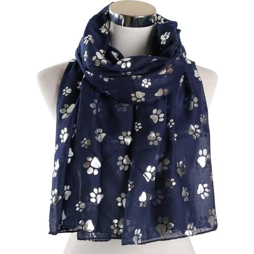 2019 Fashion Foil Female Dog Paw Scarf Black White Shiny Glitter Sliver Shawl Beach Scarves Wraps Women Ladies Foulard Hijab