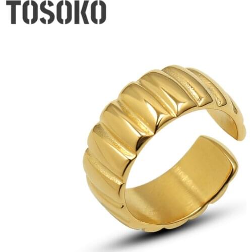 TOSOKO Stainless Steel JewelryThread Stripe Opening Ring Womens Fashion Ring BSA209