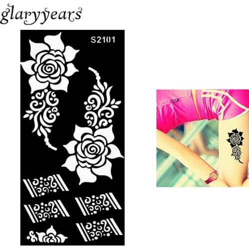 1 Piece Sexy Henna Tattoo Stencil DIY Product Flower Henna Paste Drawing Beauty Women Leg Art Tattoo Stencil High Quality S2101