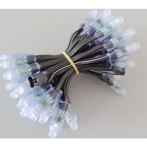 1000pcs/lot led rgb module ws2811 christmas lights12mm IP68 waterproof DC12V full color string light Black Wire Cable