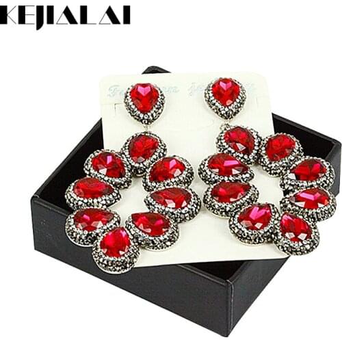 Kejialai 2018 Trendy Big Crystal Earrings 8 Water Drop Colorful Crystal Stones Pave Rhinestone Hanging Earrings Women Mujer Gift