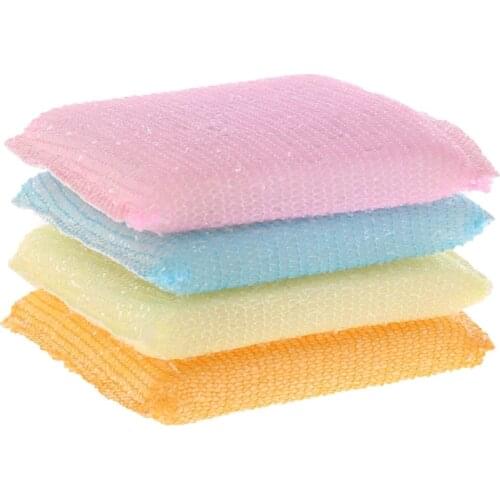 4pcs/set Soft Sponge Scouring Pads Dish Bowl Kitchen Cleaning Scrub Scrubber Pad JUN-8A