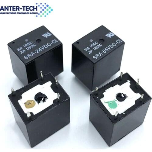 5Pcs 5V 12V 24V 20A DC Power Relay SRA-05VDC-CL SRA-12VDC-CL SRA-24VDC-CL 5Pin PCB Type In stock Black Automobile relay