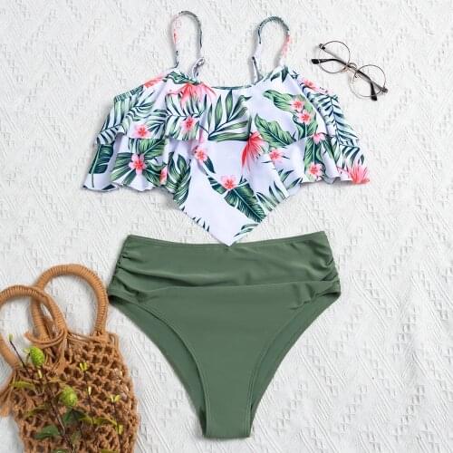 Bikini Women Flora Bandage High-Waisted Two Piece Swimsuit 2021 Girl Beach Bathing Suit Swimwear Biquinis bikinis baratos mujer
