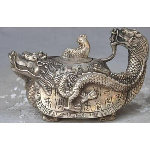 Decoration bronze factory outlets Tibet Silver marked china silver Dragon turtle Phoenix bird statue Teapot Tea maker Kettle