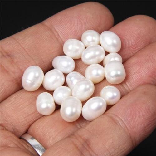 7*8mm Pearl White Natural No Holes Pearl Bead Freshwater Undrilled Pearl Oval Loose Beads for Jewelry Making Decoration DIY 5PCS