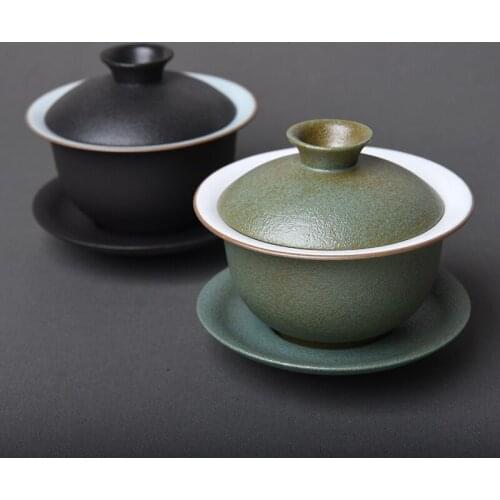 Covered bowl with stoneware Sancai bowl tea cup Ceramic Kung Fu tea set Tea bowl Tea infuser Japanese style pottery