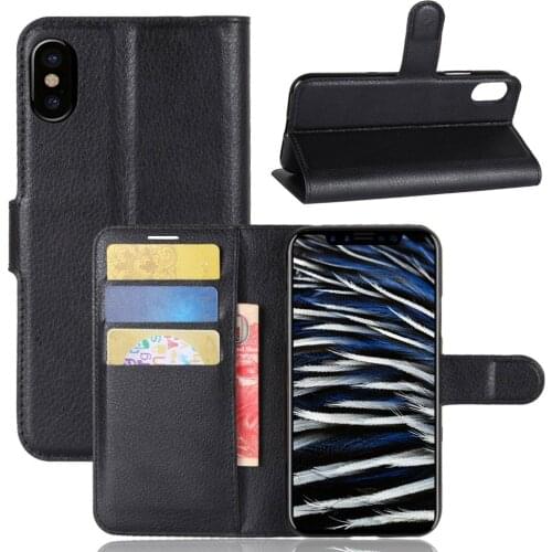 For iphone X 100pcs/lot free shipping Lychee wallet leather PU+TPU cover case card holder for iphone X