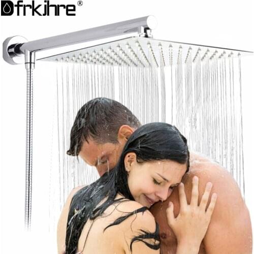 Bathroom Chrome 8" Ultrathin Shower Head Brass 15" Shower Arm 150cm Stainless Steel Hose Wall Mounted Rainfall Showerhead