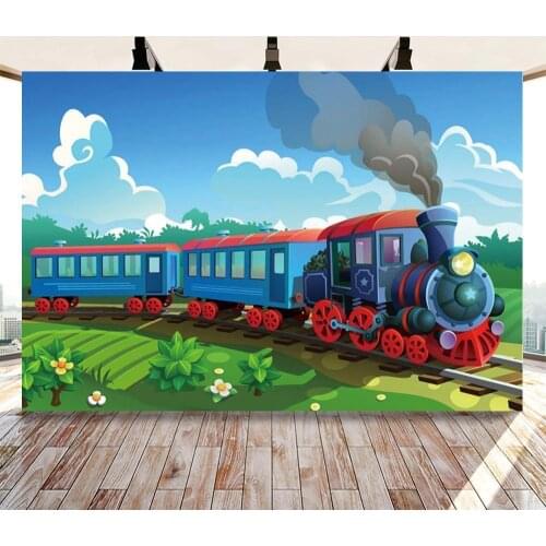 Photo Backdrops Train Baby Cartoon City Grass Party Wallpaper Pattern Photography Background Photocall Photo Studio