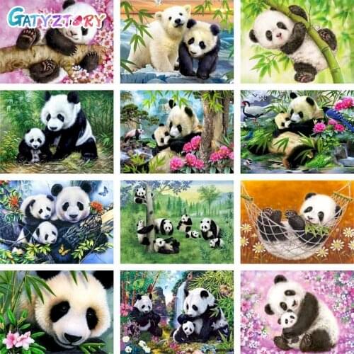 GATYZTORY Coloring By Numbers Panda Acrylic Handpainted Wall Art Animal Painting By Numbers For Children Kits Home Decor