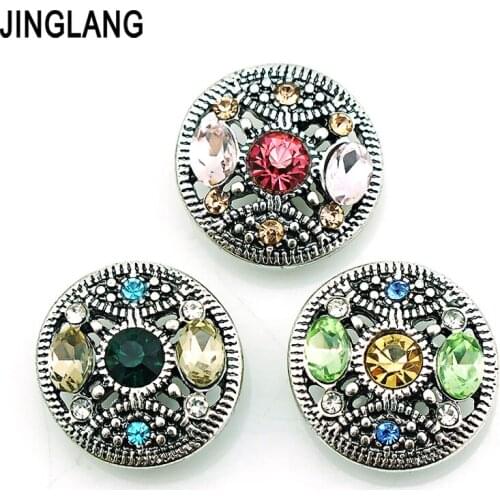 JINGLANG Fashion 3 Color Pierced Rhinesone18mm Snap Button Metal Clasp DIY Interchangeable Bracelets Jewelry Accessories