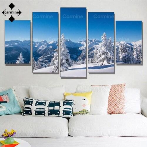 Winter Mountain Landscape Art Painting Hd Printed Wall Picture Canvas Painting 5 Pieces for Home Living Room Decoration No Frame