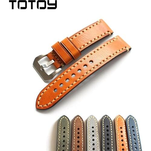 TOTOY Italian Leather Leather Watchbands18 19 20MM 21MM 22MM 23MM 24MM 26MM Hand Stitched Leather For PAM Mens Strap
