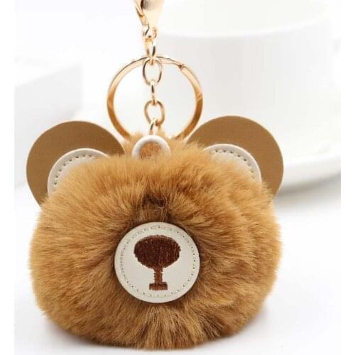 Cute Fur Ball Bear Keychain Pom Pom Key Chain Handbag Purse Fluffy Key Ring Bag Car Key Holder Porte Clef Llaveros For Girls