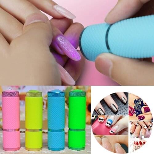 Mini UV Gel Curing Lamp Portability Nail Dryer LED Flashlight Currency Detector 9 LED Aluminum Alloy AAA Battery