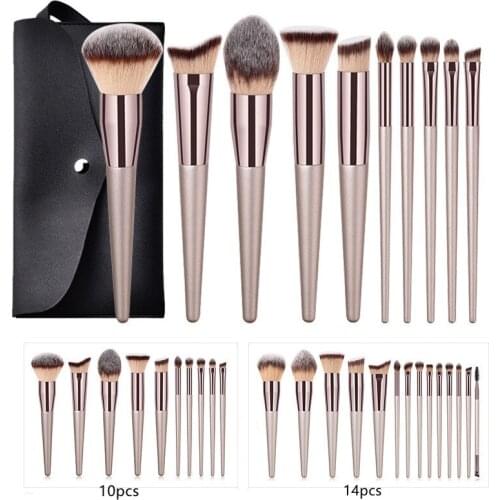10/14pcs Champagne Makeup Brushes Set for Cosmetic Foundation Powder Blush Eyeshadow Kabuki Blending Make Up Brush Beauty Tool