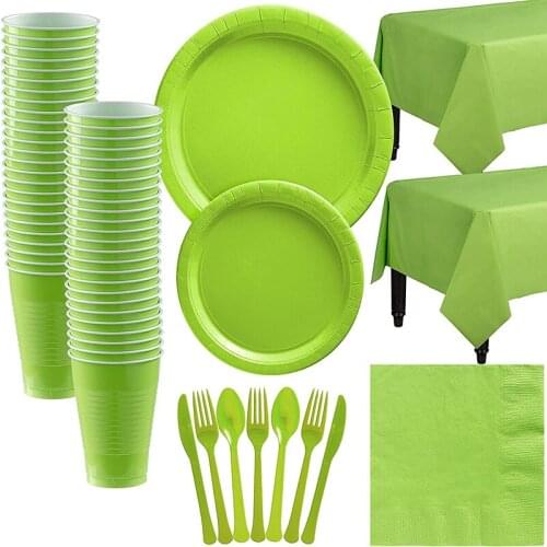 Green Theme Party Set Disposable Tableware Decorations Cup Plate Napkin TableCloths Supplies Anniversaire Birthday Party Decor