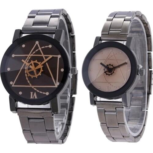 2021 New Fashion Luxury Men Women Lovers Gear Round Dial Stainless Steel Strap Analog Quartz Wrist Watch for Daily