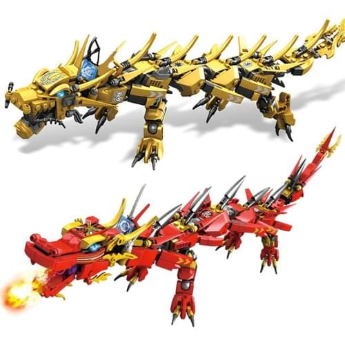 New Ninja Jungle Red Golden Dragon Mech 2 in 1 Knight Building Blocks Kit Bricks Classic Movie Model Kids Toys For Children Gift