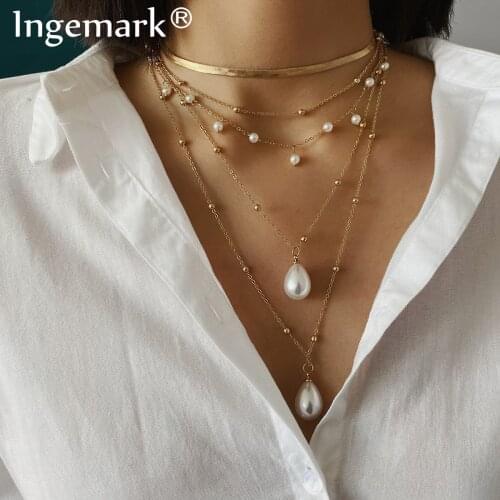 Ingemark Gothic Baroque Pearl Tassel Choker Necklace Colar Statement Wedding Punk Lariat Snake Long Chain Necklace Women Jewelry