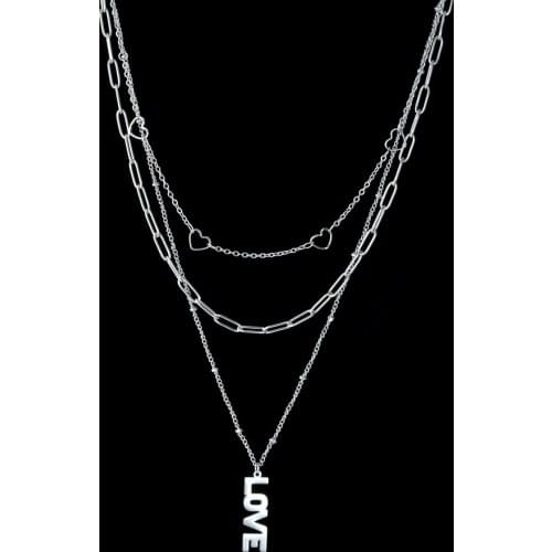 Trendy Love Three Layers Heart Necklace For Elegant Women Stainless Steel Charming Pendants Festival Jewelry Accessories Gifts