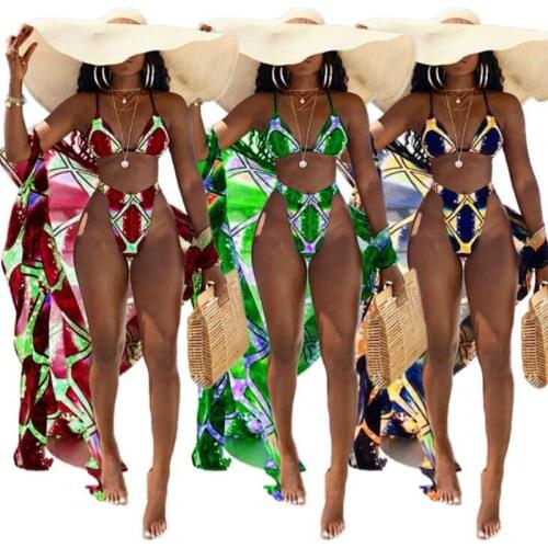 ZKYZWX Sexy 3 Piece Set Off Shoulder Crop Top Thongs Summer Cover Up for Women Vacation Outfits Beachwear Bikini Set Swimsuit