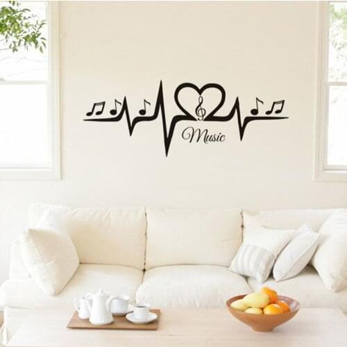 Heartbeat Line With Music Note Wall Stickers for Kids Rooms Home Sofa Background Vinyl Wall Decal Modern Wallpaper Bedroom D107