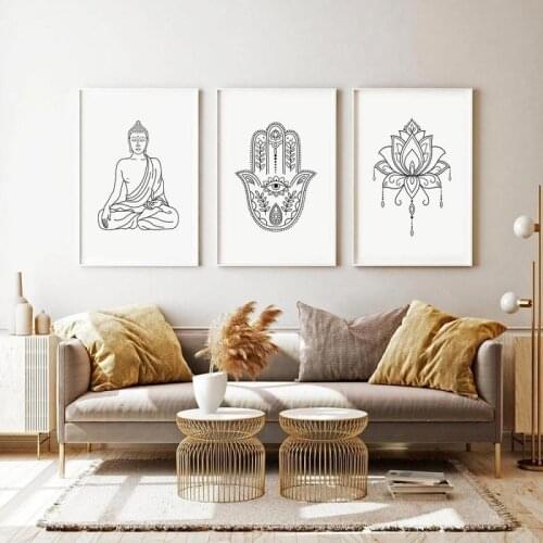 Modern Poster Religion Wall Pictures Buddha Mandala Hand Lotus Wall Art Canvas Prints Painting Living Room Decor Bedroom Decor