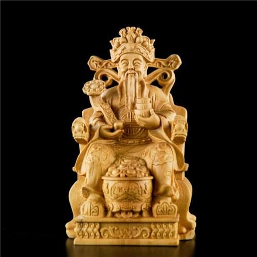 CCZHIDAO Wealth God 12CM Feng Shui Buddha Statue Chinese Boxwood Craft Solid Wood Home Decoration Wooden Carving