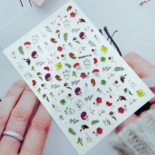 Fashion 3d DIY Japanese Style Thin Traceless Nail Stickers Back Glue Adhesive Stick Figure Head Portrait Flowers Dry Nail Decals
